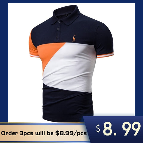 New Mens Summer Polo Shirt Casual Stitching Hit Color Polo Shirt Men Fashion Giraffe Embroidery Short Sleeve Mens Shirt Polos