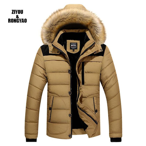 Winter Parkas Men Fur Collar Warm Thick Cotton White Duck Down Parkas Coats  Men's Jacket Casual Warm Outwear Plus Size Overcoat